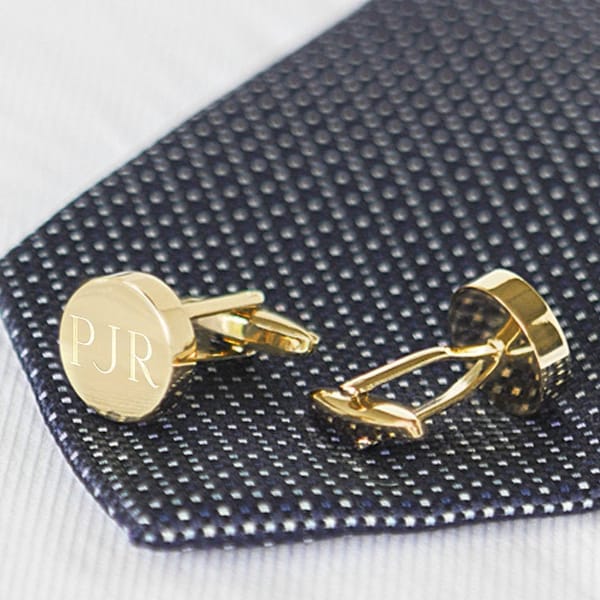 Gold Round Groomsmen Cufflinks, Personalized Groomsmen Gift, Engraved Custom Cuff Link for Groom Wedding Day, Men's Cufflinks, Gift Boxed