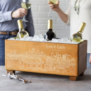 Kansas City Gift, Engraved Kansas City Skyline Gift, Personalized Wood Wine Chiller Trough, Cool KC Wine Gift, Best Kansas City Wedding Gift