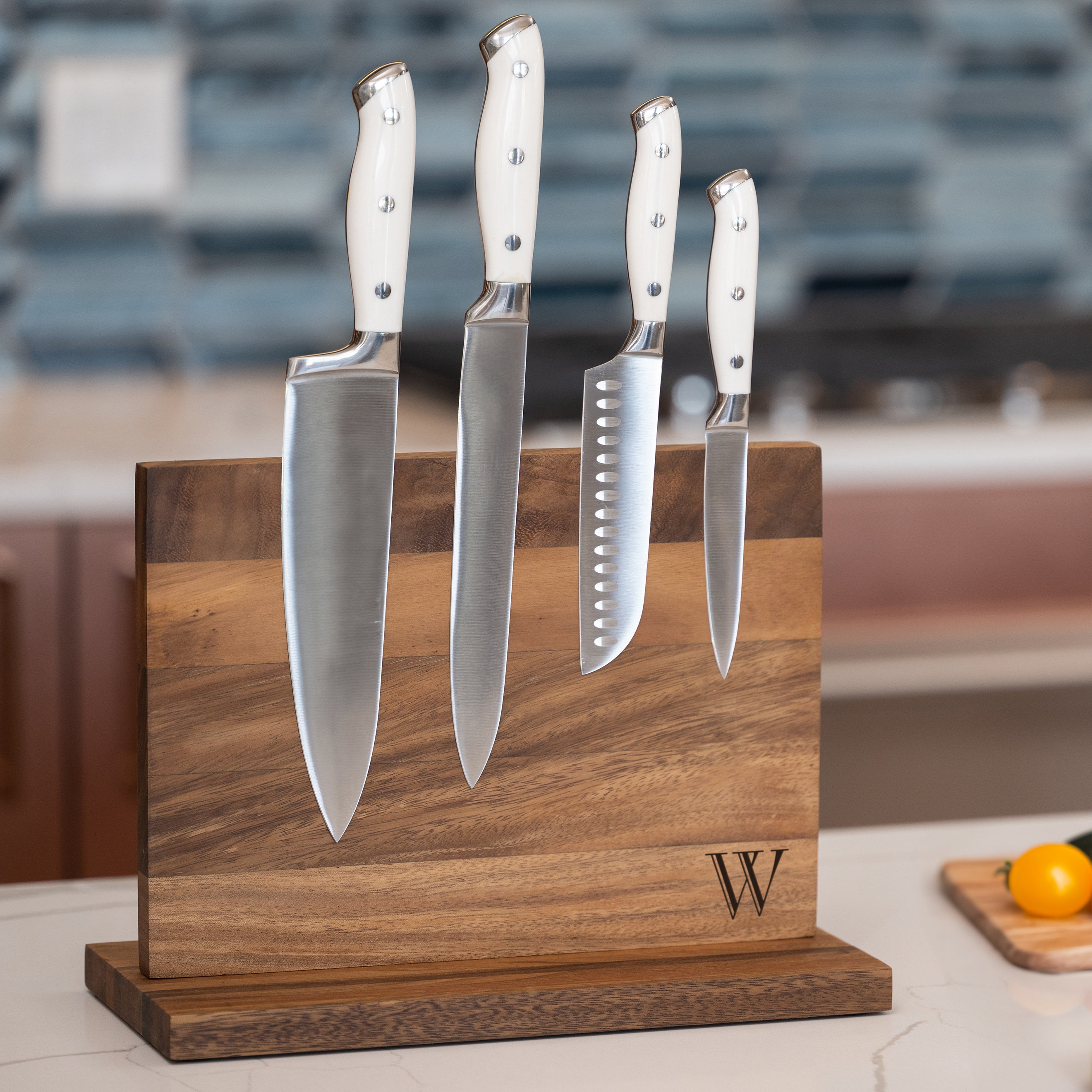 VEVOR Magnetic Knife Block 10-Knife Holder Double Sided Magnetic Knife Stand Storage Acacia Wood Knife Block