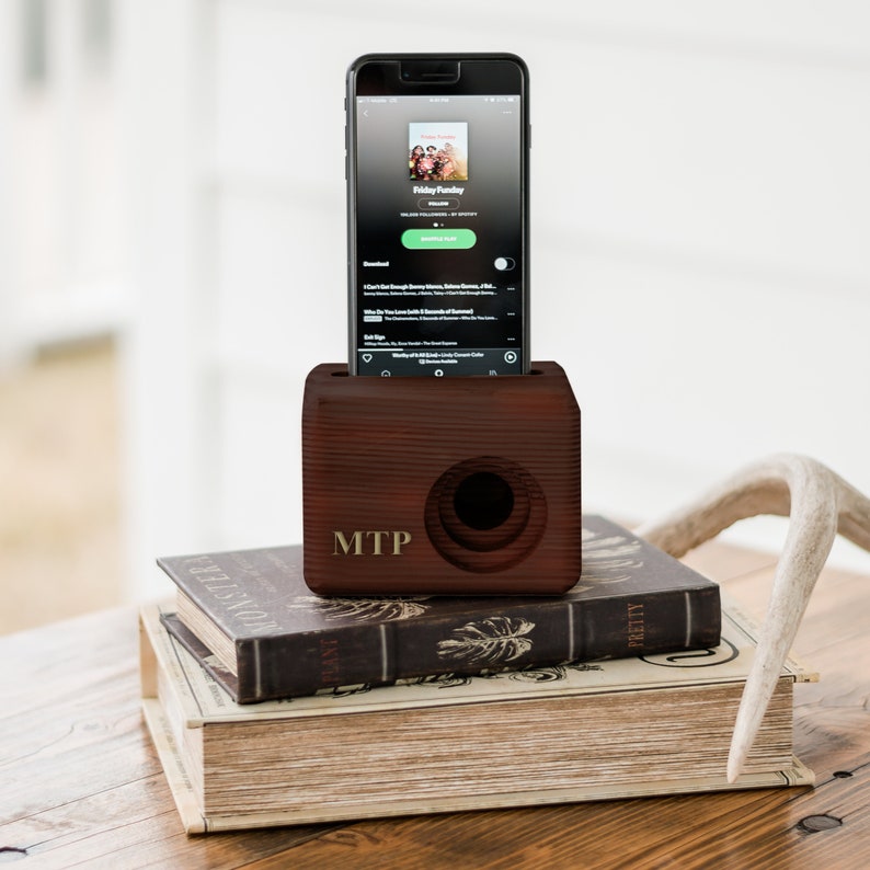 BEAT BLOCK Wooden Cell Phone Speaker, Engraved Speaker, Unique Christmas Gift for Men, Groomsmen Gift, Wireless Speaker iPhone and Android image 4