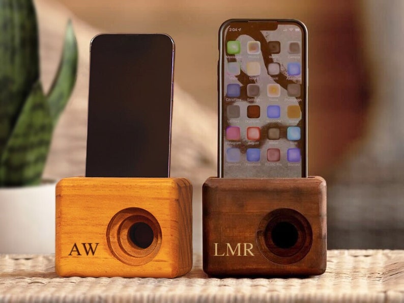 BEAT BLOCK Wooden Cell Phone Speaker, Engraved Speaker, Unique Christmas Gift for Men, Groomsmen Gift, Wireless Speaker iPhone and Android image 2