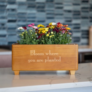 Wood Planter Box, Engraved Indoor/Outdoor Trough Planter for Flowers, Herbs, Succulents, Cactus, Personalized Planter, Christmas Garden Gift