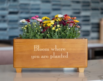 Engraved Wood Planter Box, Personalized Indoor/Outdoor Flower Planting Trough