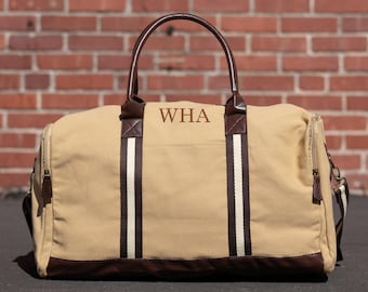 Personalized Canvas Duffle Bag, Khaki Travel Bag, Gifts for Groomsmen