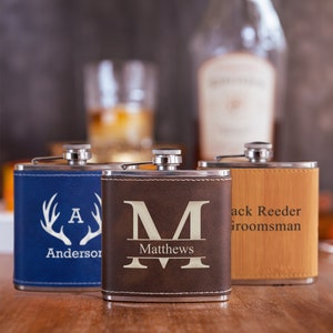 Personalized Flask for Groomsmen, Engraved Leather Groomsman Flask, Groomsmen Gift, Custom Hip Flask for Wedding Gift, Groomsmen Small Gift