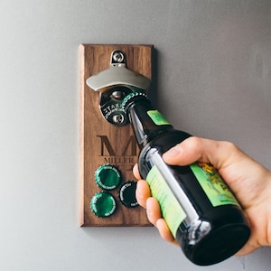 Wooden Wall Mounted Bottle Opener, Coolest Bottle Opener, Personalized Groomsmen Gift, Engraved Wood Magnetic Bottle Opener to Catch Caps
