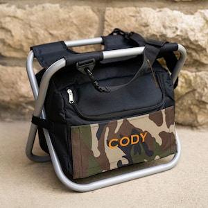 Camo Cooler Chair for Groomsmen, Fishing Cooler, Camouflage Portable Chair, Personalized Groomsmen Gift, Personalized Cooler, Cooler for Men