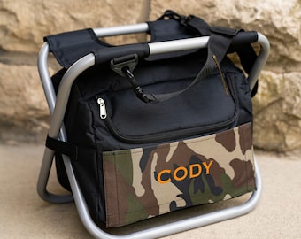 Camo Cooler Chair, Fishing and Outdoors Gift for Men, Personalized with Name or Initials
