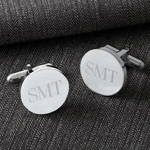 Silver Round Groomsmen Cufflinks, Personalized Groomsmen Gift, Classic Engraved Custom Cuff Link Set for Groom, Husband, Men, Gift Boxed