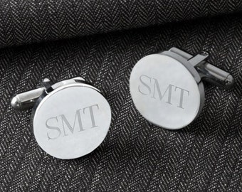 Silver Round Groomsmen Cufflinks, Personalized Groomsmen Gift, Classic Engraved Custom Cuff Link Set for Groom, Husband, Men, Gift Boxed