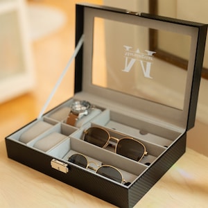 Husband Gift, Gift for Dad, Boyfriend Gift, Best Man Gift, Engraved Locking Watch and Sunglasses Box, Christmas Gift Men, Personalized Gift