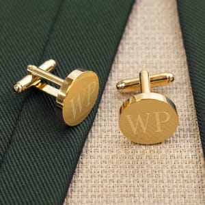 Gold Round Groomsmen Cufflinks, Personalized Groomsmen Gift, Engraved Custom Cuff Link for Groom Wedding Day, Men's Cufflinks, Gift Boxed
