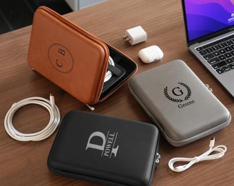 Étui de voyage personnalisé pour cordon, Organiseur de cordon en cuir, Étui technique personnalisé, Cadeau garçon d'honneur, Cadeau pour homme, Cadeau pour technicien