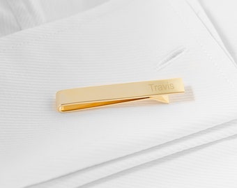 Gold Tie Clip for Groomsmen, Tie Bar, Engraved Groomsman Gift, Personalized Tie Clip, Formal Gift for Men, Husband, Guys, Gift Boxed