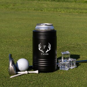 Custom black beer can coozie