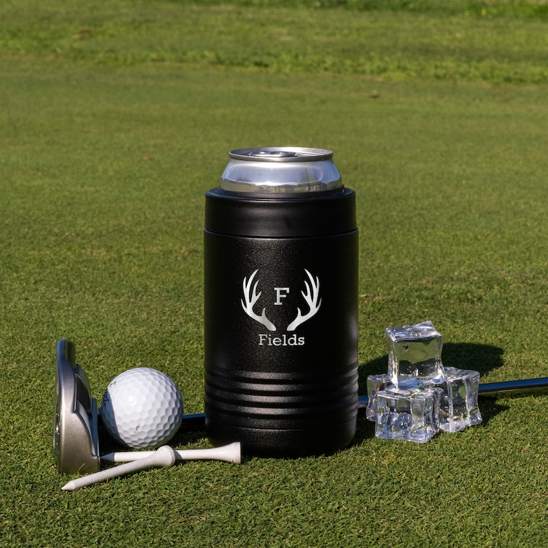 Custom black beer can coozie