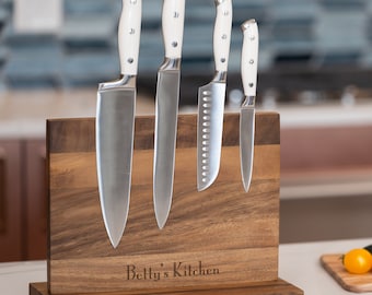 Personalized Magnetic Knife Block, Walnut Wood Knife Stand, Engraved Knife Block, Cool Unique Knife Block, Knife Rack for Cutlery Display