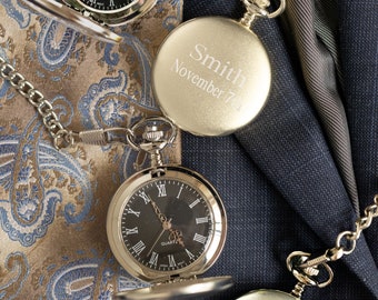 Silver Pocket Watch, Monogrammed Anniversary Gift for Men