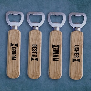 Wooden Bottle Openers for Groomsmen, Cheap Groomsmen Gift, Custom Design, Wood Bottle Opener for Wedding Party Men, Best Man, Groom & Ushers