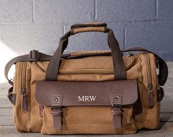 Personalized Canvas Leather Duffle Bag, Groomsmen Gift, Men's Overnight Travel Bag