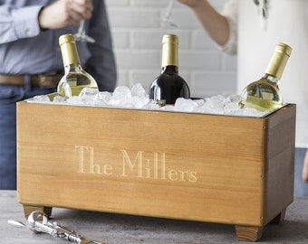 Personalized Wooden Wine Trough, Engraved Beverage Cooler, Wine Chiller Bucket, Beverage Tub, Unique Wine Lover Gift, Party Centerpiece