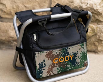 Camo Cooler Chair, Fishing and Outdoors Gift for Men, Personalized with Name or Initials