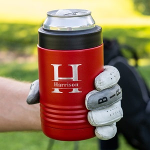 Engraved red can cozie