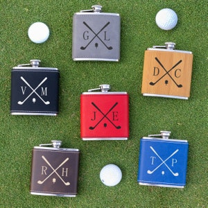 Personalized Golf Flask, Golf Gift, Bachelor Party, Golf Groomsmen Gifts, Leather Golf Flasks, Gift for Golfing Men