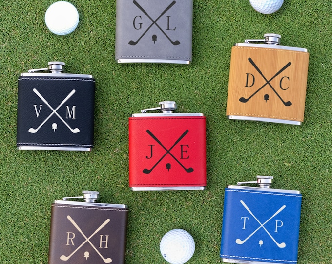 Personalized Leather Golf Flask, Engraved Groomsmen Gift