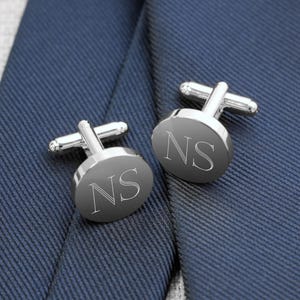 Silver Round Groomsmen Cufflinks, Personalized Groomsmen Gift, Classic Engraved Custom Cuff Link Set for Groom, Husband, Men, Gift Boxed