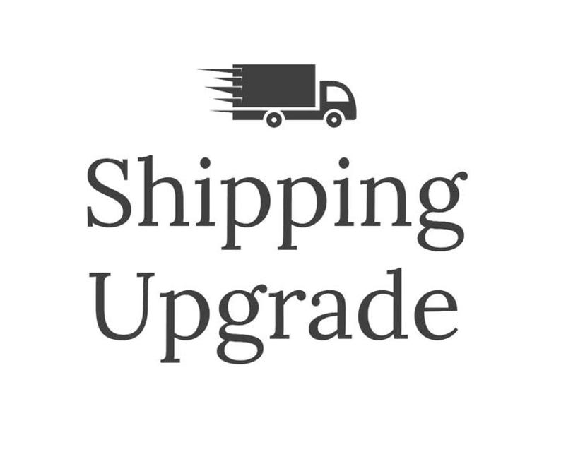 May include: Black and white illustration of a delivery truck with the text "Shipping Upgrade" below.