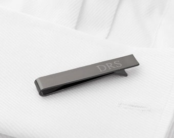 Gunmetal Tie Clip for Groomsmen, Tie Bar, Personalized Groomsmen Gift, Engraved Custom Gift for Husband, Boyfriend, Father, Gift Boxed