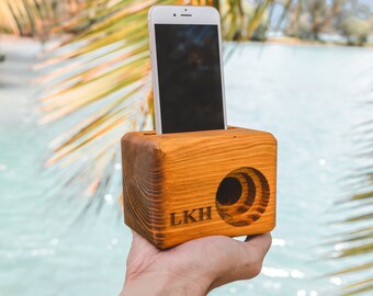 BEAT BLOCK Wooden Cell Phone Speaker, Engraved, Unique Gift for Men, Groomsmen Gift Idea, Cordless Wood Speaker for iPhone and Android