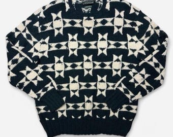 Jersey de lana tejido a mano Polo Country Ralph Lauren vintage de los 90 para hombre, talla XL, con estampado geométrico azteca.