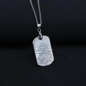 Iron Meteorite Dog Tag Pendant, Natural Widmanstätten Pattern Space Rock Necklace J04