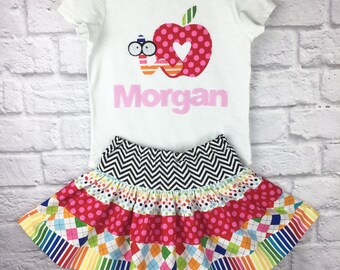 Rainbow Bookworm Back to School Outfit, Personalized Back to School Set, Book Outfit