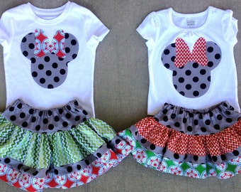 Holiday Minnie Shirt with Chevron Skirt Set