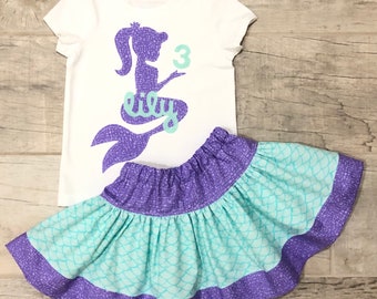 Mermaid - Personalized with Teal or Gold Mermaid Birthday Outfit