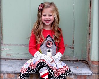 Girls Christmas Outfit  Modern Gingerbread House Shirt and Skirt Dress Set