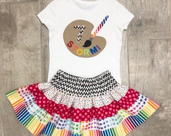 Traditional Rainbow Art Party  Birthday with Age Outfit