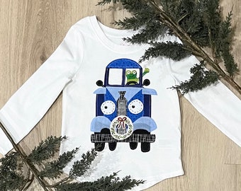 Holiday Christmas Little Blue Truck Personalized Shirt Boy or Girl