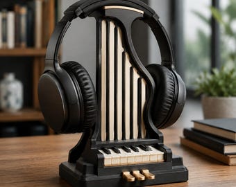Soporte para auriculares con forma de piano, accesorio de escritorio único impreso en 3D, regalo para amantes de la música pintado a mano.