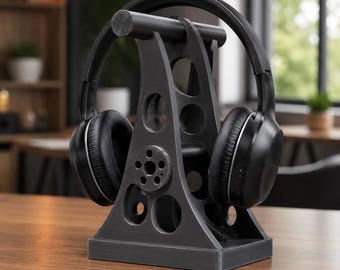 Vintage Film Reel Headphone Stand | Sculptural 3D Printed Cinema Desk Decor