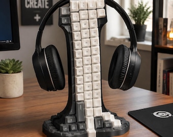 Sculpturaal 3D-geprint hoofdtelefoonstandaard - Handgeschilderde gaming bureaudecoratie & headsethouder