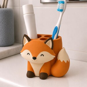 Suporte para escova de dentes Raposa da Patagônia, suporte para banheiro impresso em 3D e pintado à mão
