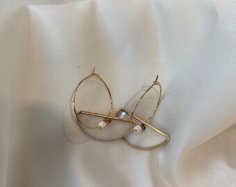 Statement Mother of Pearl Gold Hoop Bridal Earrings