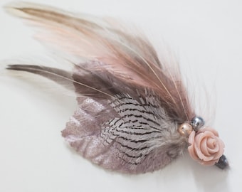Grey and Blush Feather and Rose Keepsake Everlasting Wedding Buttonhole