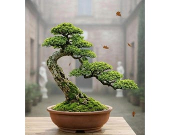 Bonsái de follaje verde vivo / Planta miniatura clásica para interior y exterior / Elemento ornamental para jardín zen / Regalo único para amantes de las plantas