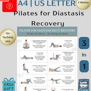 Diastasis Recti Pilates Printable PDF, Safe Core Repair Exercise Chart, Ab Separation Healing Workout Guide, Postpartum Recovery Poster