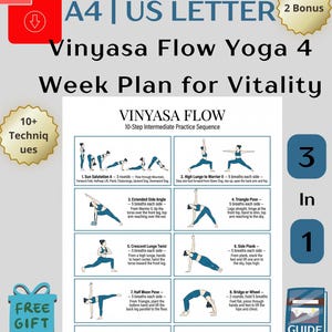 Vinyasa Flow Yoga Printable PDF, Intermediate Sequence Chart, Sun Salutation Home Practice Poster, Breath Linked Strength and Flexibility